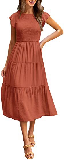 Damen Midikleid mit gesmoktem Oberteil und voluminösem Rock Drune