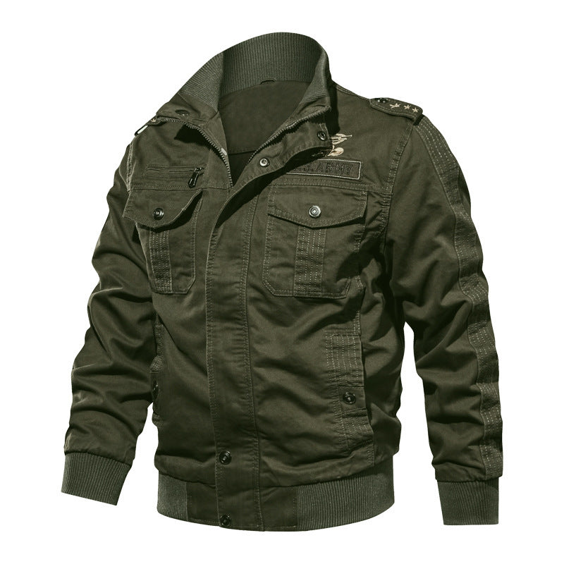 Herren Militärisch inspirierte Canvas-Bomberjacke mit Epauletten und Pattentaschen Drune