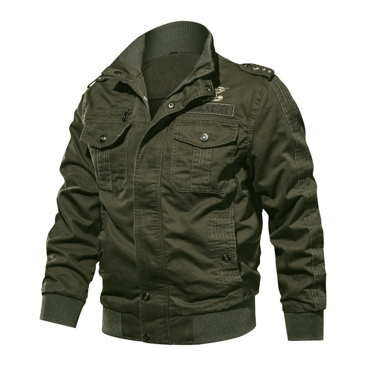 Herren Militärisch inspirierte Canvas-Bomberjacke mit Epauletten und Pattentaschen Drune