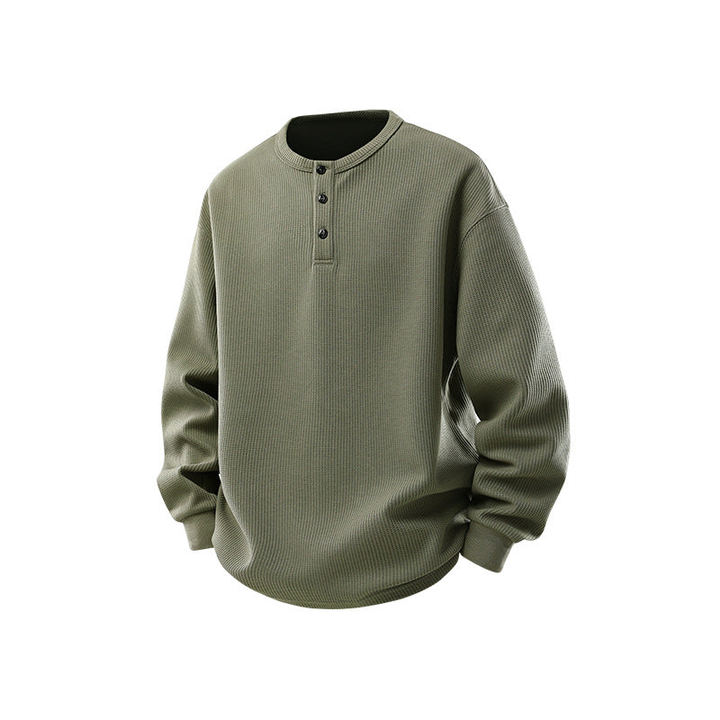 Herren Waffelstruktur-Henley-Thermashirt mit Knopfleiste und Relaxed-Fit Drune