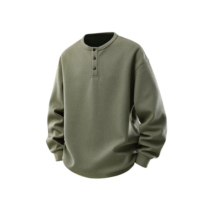 Herren Waffelstruktur-Henley-Thermashirt mit Knopfleiste und Relaxed-Fit Drune