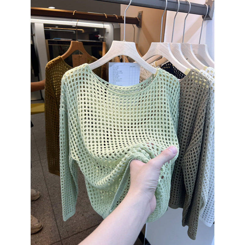 Damen luftiger Strickpullover mit grobem Netzmuster Drune