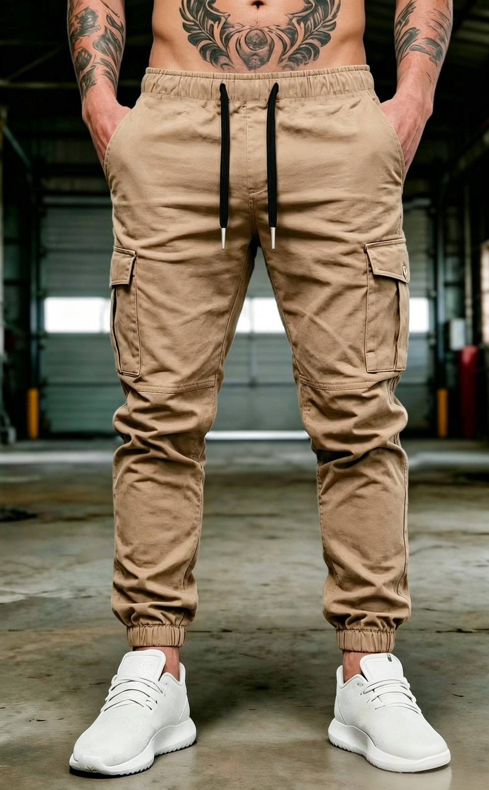 Herren Tapered Cargo-Jogginghose mit elastischem Saum, Kordelzug & Multifunktions‑Taschen Drune