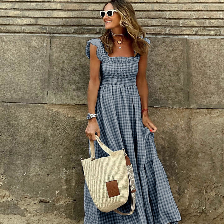 Damen Maxikleid mit kariertem Design und fließendem Schnitt Drune