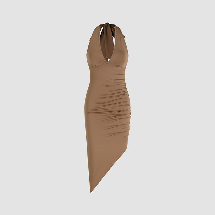 Damen Wickelkleid mit tiefem V-Ausschnitt und asymmetrischem Saum Drune