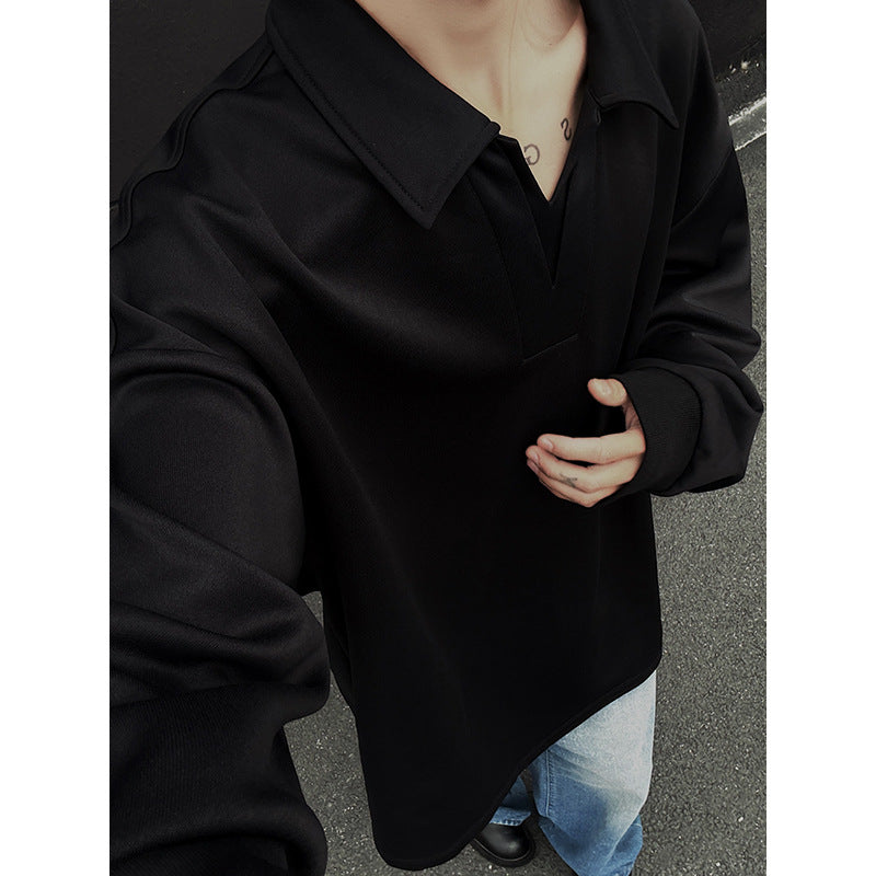 Herren Oversized Polo‑Sweatshirt mit tiefem V‑Ausschnitt, Hemdkragen und gerippten Bündchen Drune