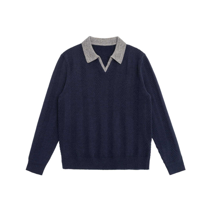Unisex Strickpullover mit Polokragen und V‑Ausschnitt Drune
