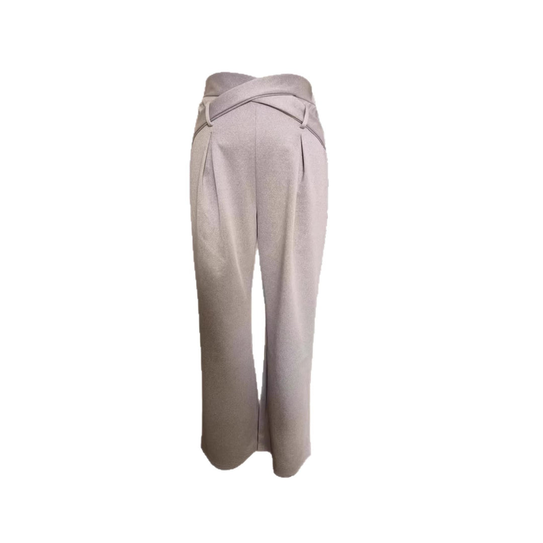 Damen Weite High-Waist-Hose mit Wickelbund, Ziergürtel und Bundschnitt Drune