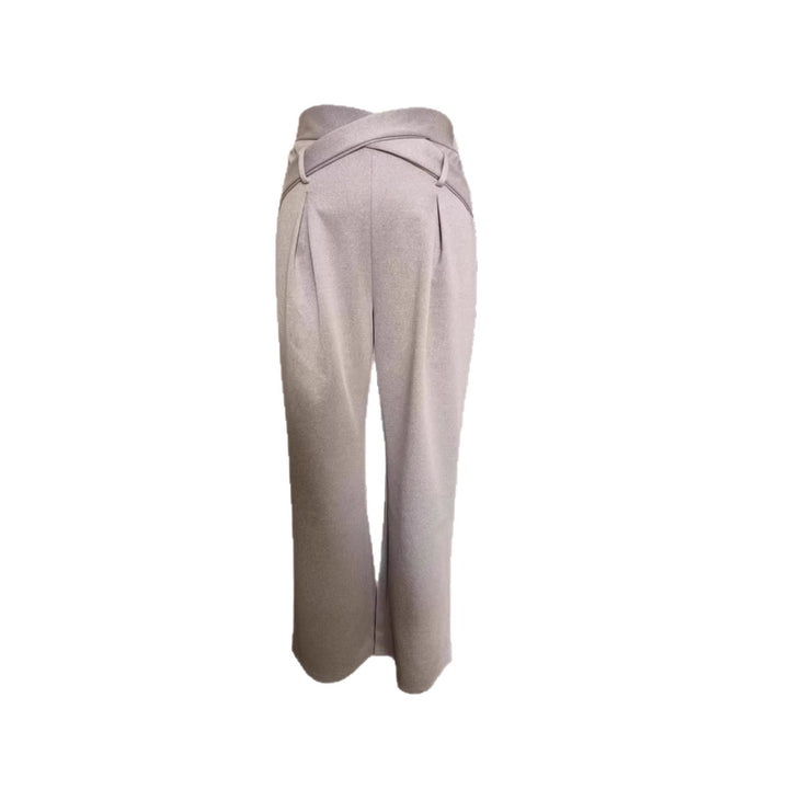Damen Weite High-Waist-Hose mit Wickelbund, Ziergürtel und Bundschnitt Drune