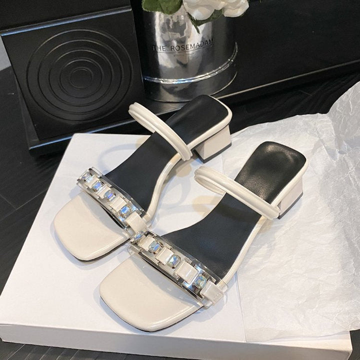 Damen elegante Mules mit gekreuzten Riemen und Blockabsatz Drune