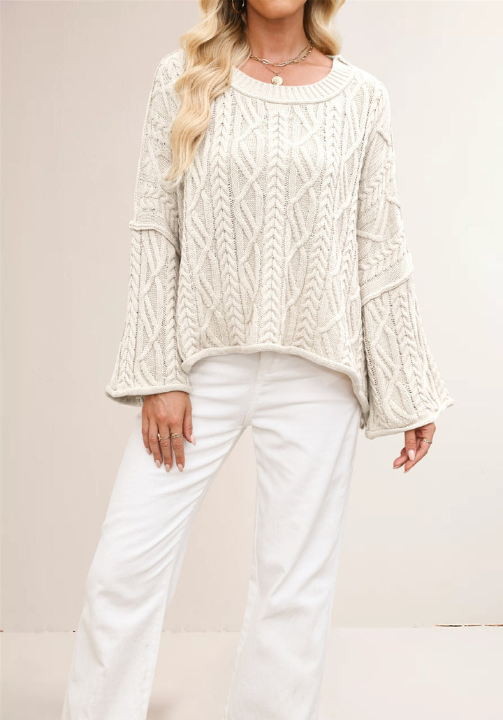 Damen lässiger Strickpullover mit weitem Schnitt und eleganten Zopfmuster Drune
