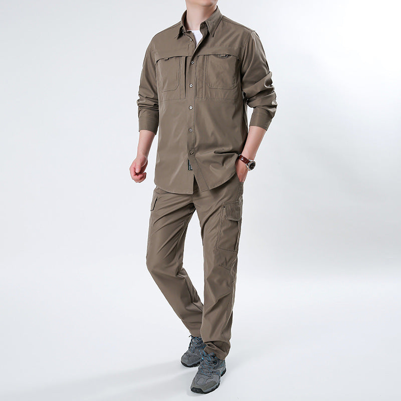 Herren nan leichtes Ripstop-Cargo-Hemd mit passender Cargohose Set für Outdoor und Trekking Drune