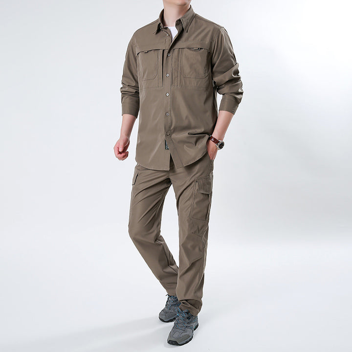 Herren nan leichtes Ripstop-Cargo-Hemd mit passender Cargohose Set für Outdoor und Trekking Drune