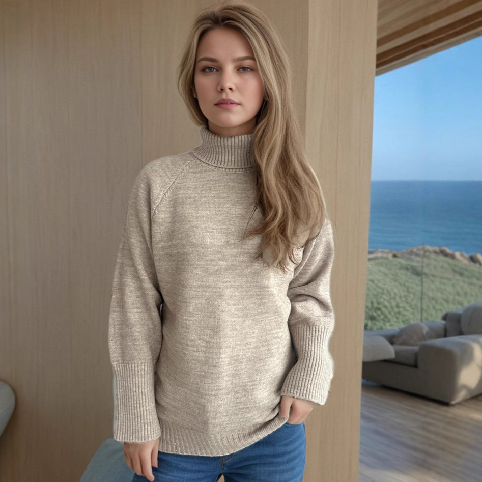 Damen eleganter Rollkragenpullover mit strukturiertem Strickdesign und glitzernden Akzenten Drune