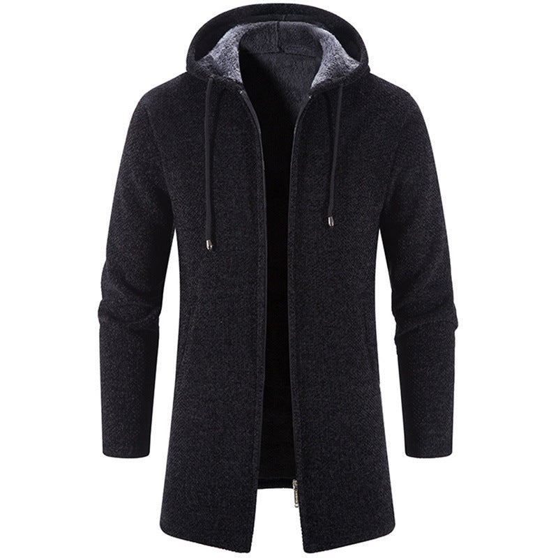 Herren Lang geschnittener Kapuzen‑Strickmantel mit Teddyfutter Drune