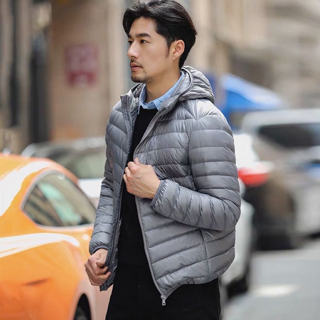Herren Ultraleichte gesteppte Kapuzenjacke mit windabweisender Hülle und Kompaktpackfunktion Drune