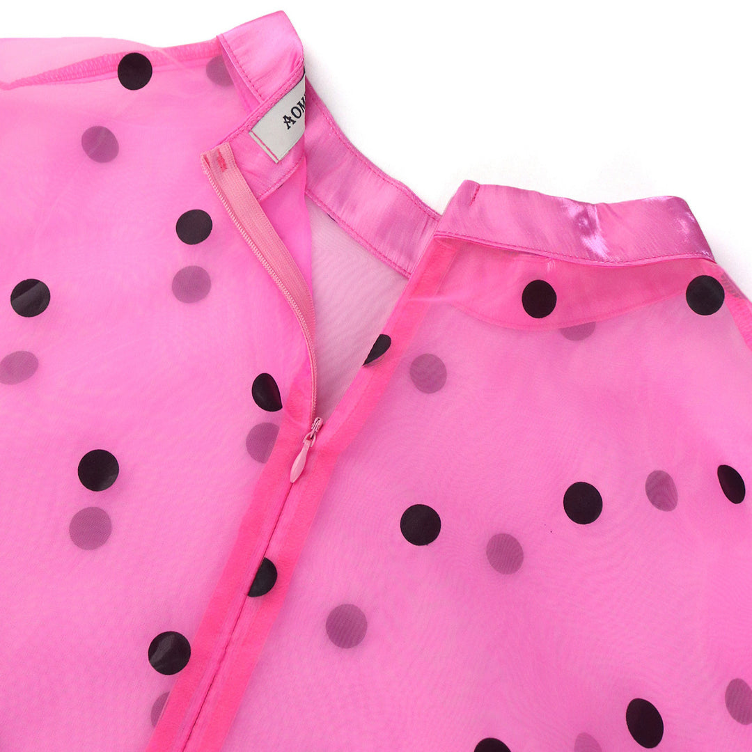 Damen Transparentes Polka-Punkte Kleid mit Rüschensaum Drune