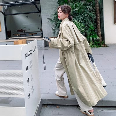 Damen Oversize-Trenchcoat mit Cape‑Rücken, Tunnelzugtaillierung und weiten Ärmeln Drune