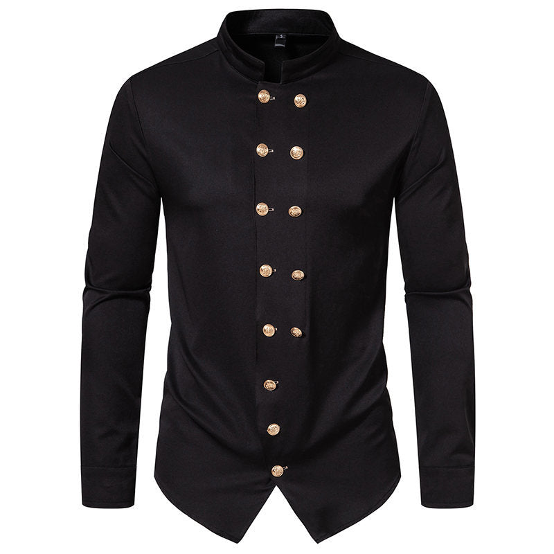Herren Mandarin Kragen Dress Shirt Drune