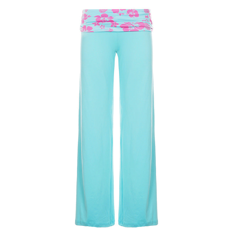 Damen nan weite Yoga-Palazzohose mit Umschlagbund und hoher Taille Drune