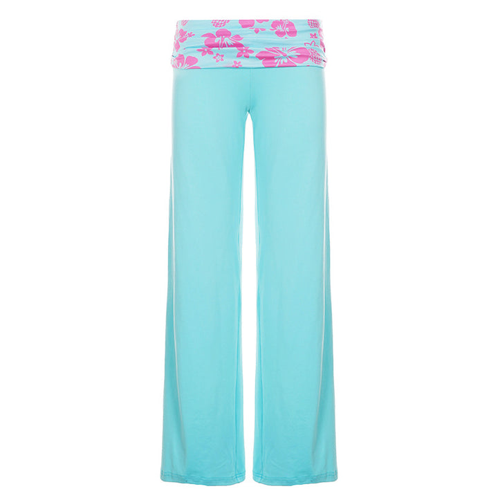 Damen nan weite Yoga-Palazzohose mit Umschlagbund und hoher Taille Drune