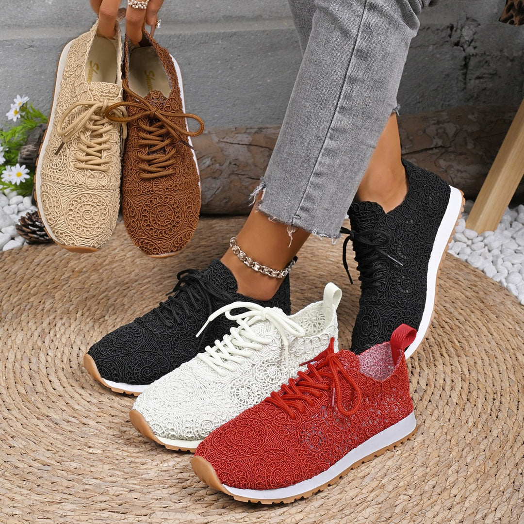 Damen Leichte Sneaker mit Häkelspitzen-Obermaterial und profilierter Gummisohle Drune