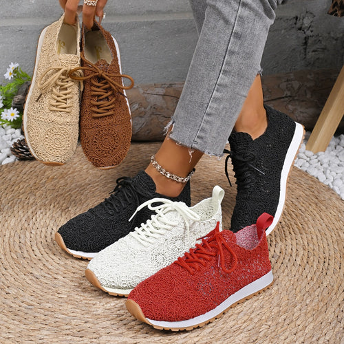 Damen Leichte Sneaker mit Häkelspitzen-Obermaterial und profilierter Gummisohle Drune