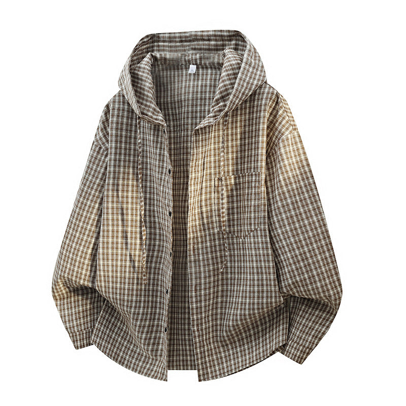 Herren Karierter Overshirt-Hoodie aus Baumwollmix mit Kapuze & Relaxed-Fit Drune