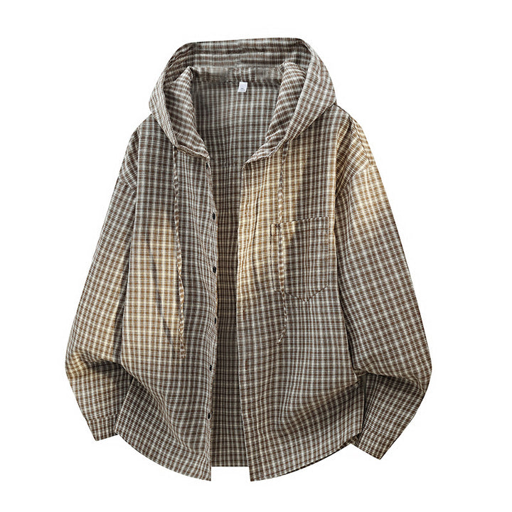Herren Karierter Overshirt-Hoodie aus Baumwollmix mit Kapuze & Relaxed-Fit Drune