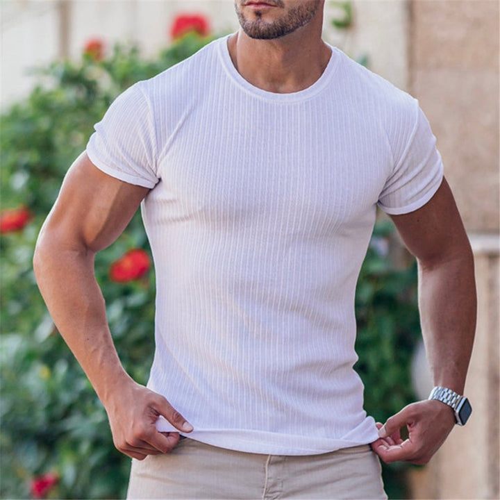 Herren figurbetontes Kurzarmshirt mit Rippstruktur Drune
