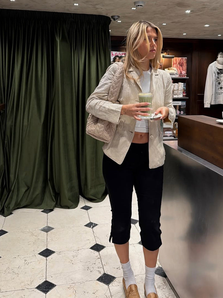 Damen Leichter strukturierter Leinenblazer mit Relaxed‑Fit, Ein-Knopf‑Verschluss & aufgesetzten Taschen Drune