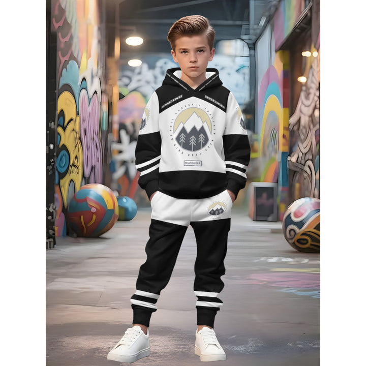 Unisex nan Kinder Jogginganzug mit Kapuzenpullover und detailreichem Auto-Print Drune