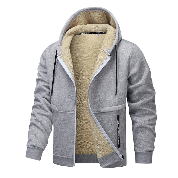 Herren Sherpa‑gefütterte Zip‑Hoodiejacke im Urban‑Casual‑Stil mit Teddyfleece‑Innenfutter Drune