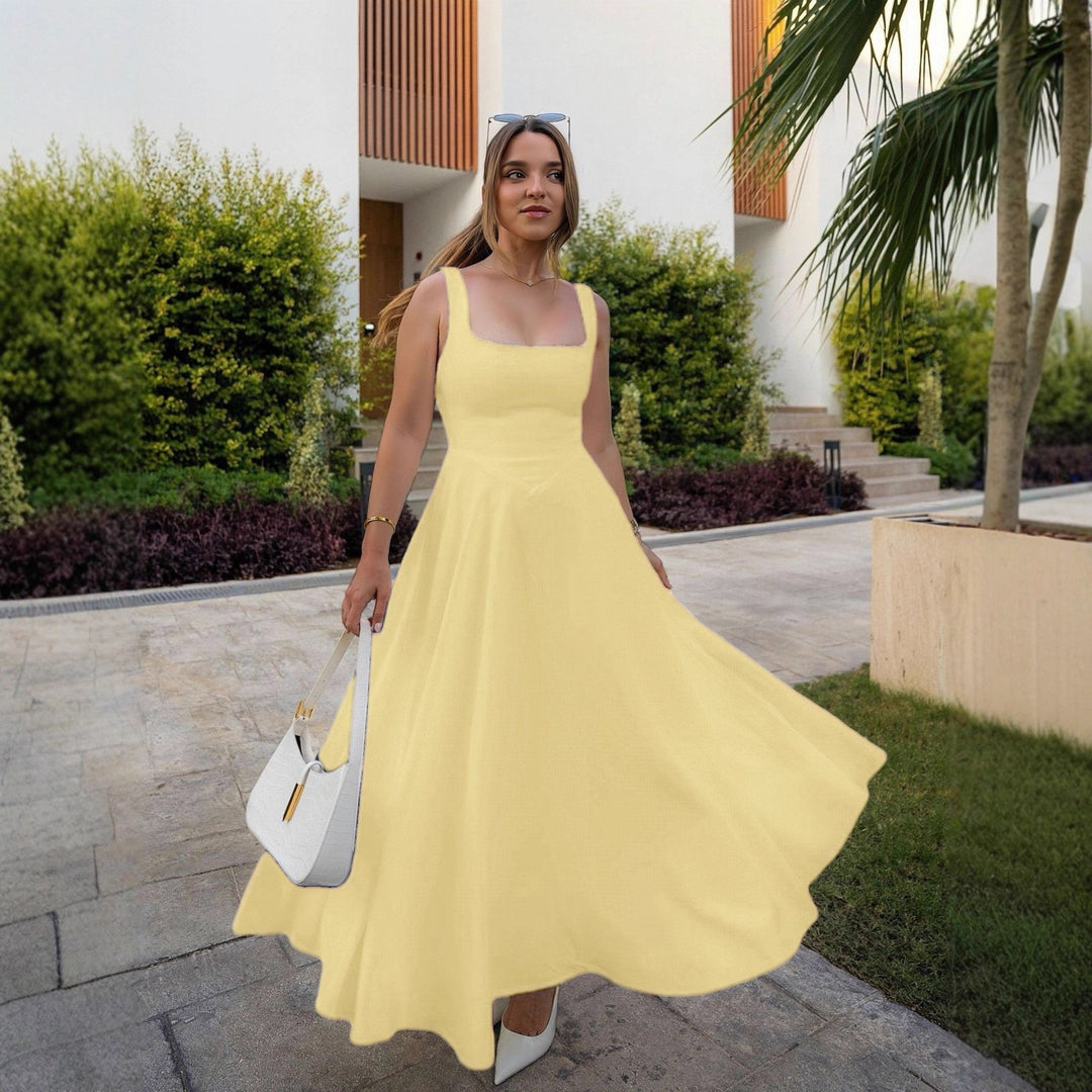 Damen Maxikleid mit quadratischen Ausschnitten und fließendem Rock Drune
