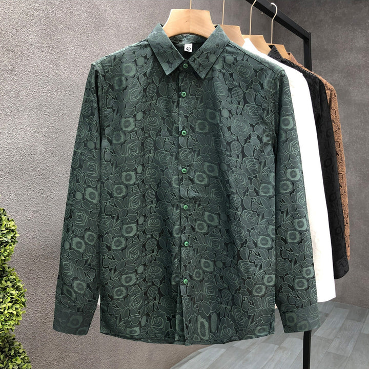Herren Langärmeliges Jacquard-Hemd mit feinem Blumenrelief und Kentkragen Drune
