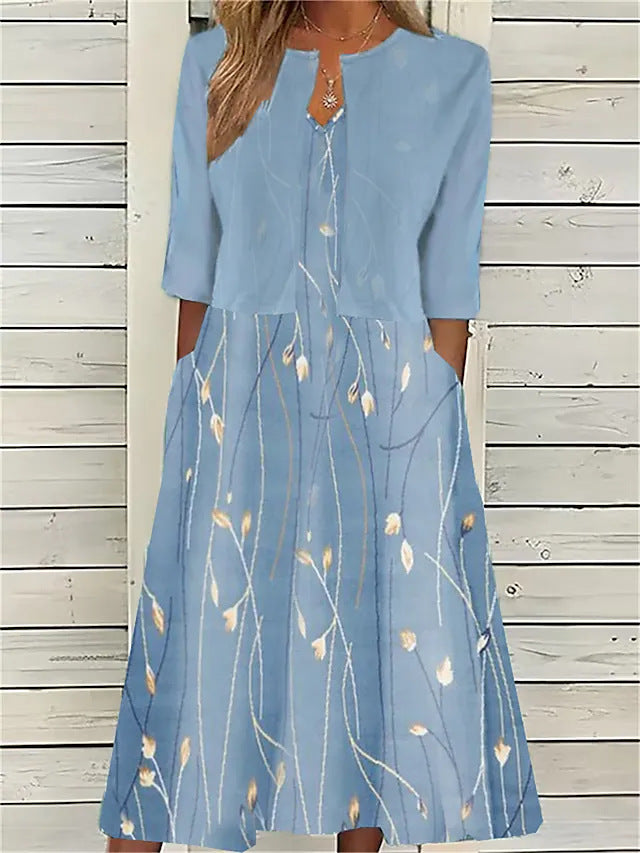 Damen luftiges Kleid mit floralem Design und praktischen Taschen Drune