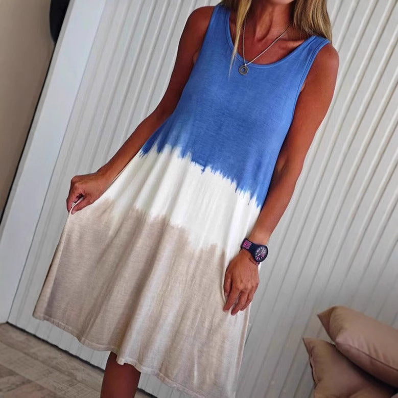 Damen nan ärmelloses Swingkleid aus softem Jersey mit fließendem Farbübergang und ausgestellter Silhouette Drune