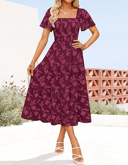 Damen Maxikleid mit Volant und Quadrat-Ausschnitt Drune