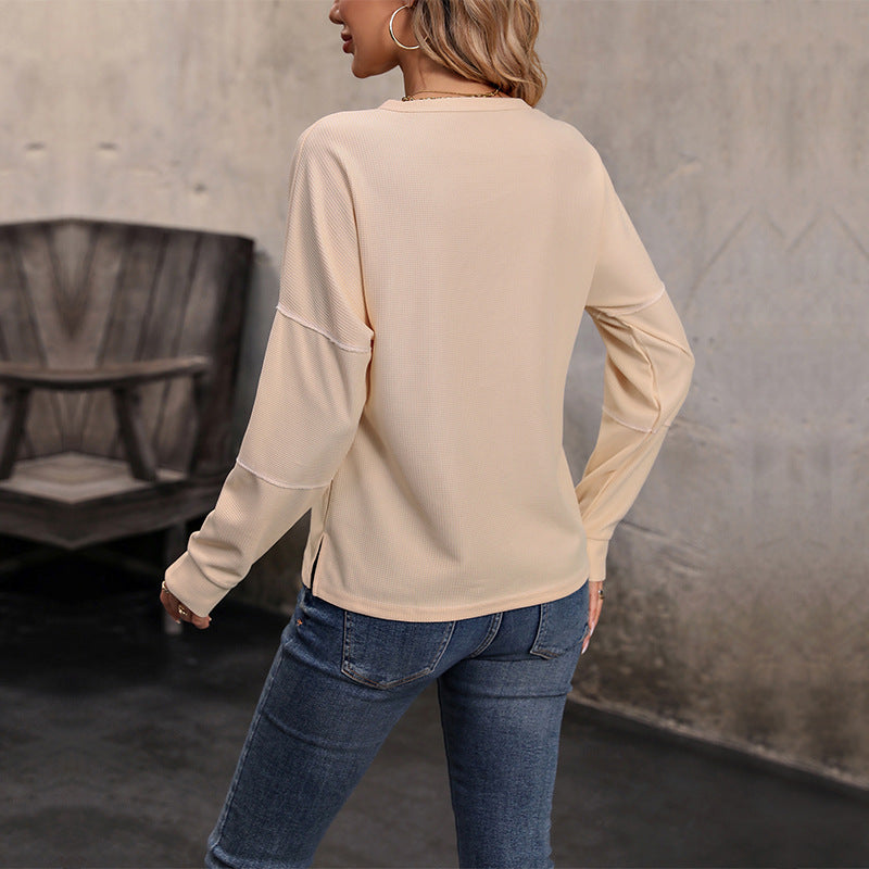 Damen Langärmeliges Waffelstrick-Henleyshirt mit Knopfleiste Drune