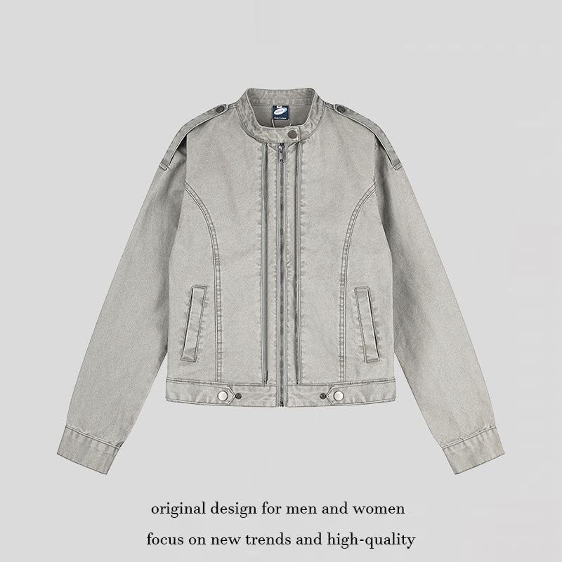 Damen Kurz geschnittene Utility-Jacke mit Stehkragen und Schulterklappen Drune