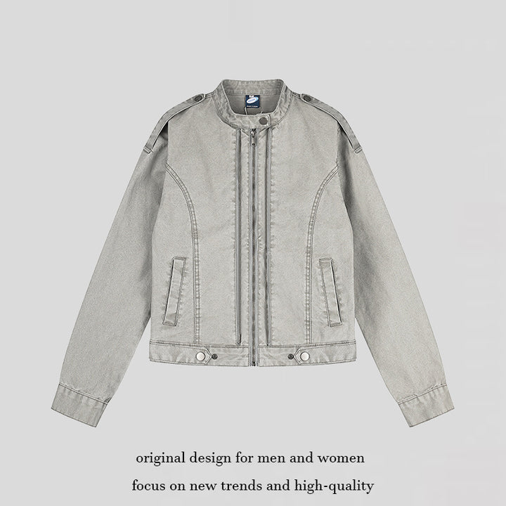 Damen Kurz geschnittene Utility-Jacke mit Stehkragen und Schulterklappen Drune