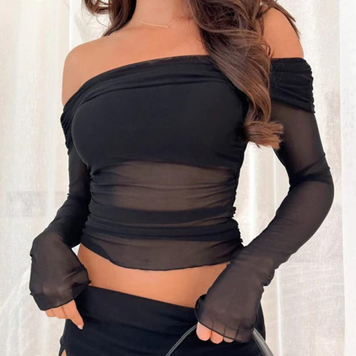 Damen Transparente Langarmbluse mit raffiniertem Schnitt Drune