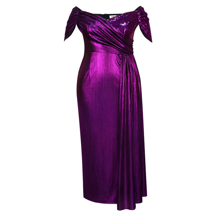 Damen Elegantes Abendkleid mit schimmerndem Wickel-Design und Zierpailletten Drune