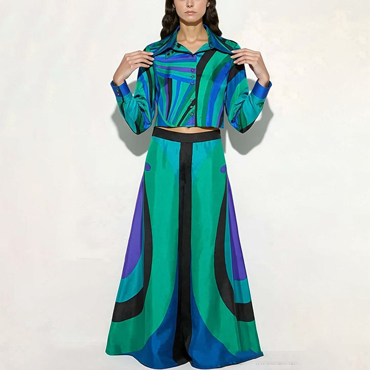 Damen Elegantes Zweiteiliges Set mit Crop-Top und Maxiröcke Drune