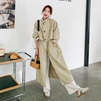 Damen Oversize-Trenchcoat mit Cape‑Rücken, Tunnelzugtaillierung und weiten Ärmeln Drune