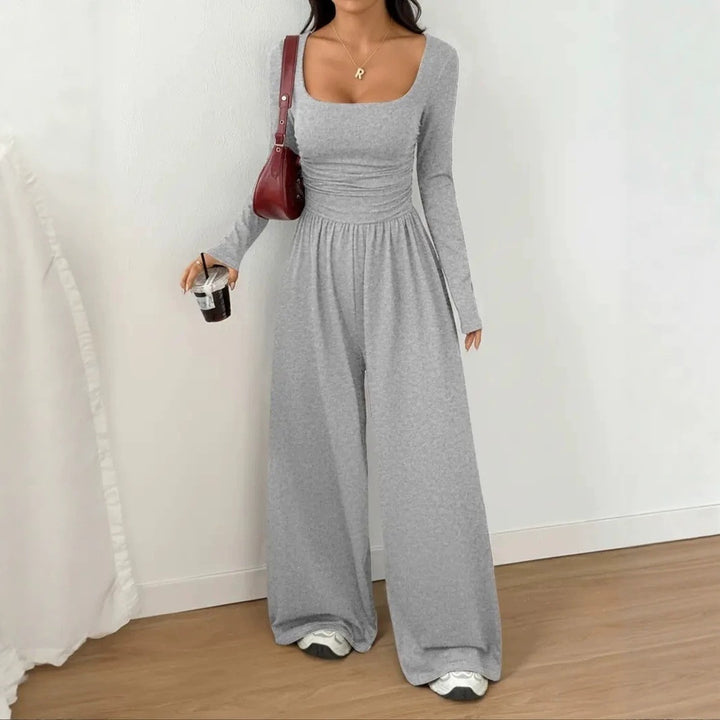 Damen Jumpsuit mit weitem Bein, eckigem Ausschnitt und geraffter Taillenpartie Drune