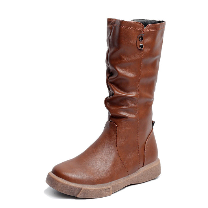 Damen nan komfortabler Slouch-Stiefel mit wadenhohem Schaft weichem Kunstleder und leichter Plateau-Laufsohle Drune