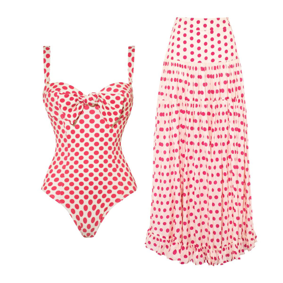 Damen Bikiniset mit herzförmigen Mustern und Rüschenrock Drune