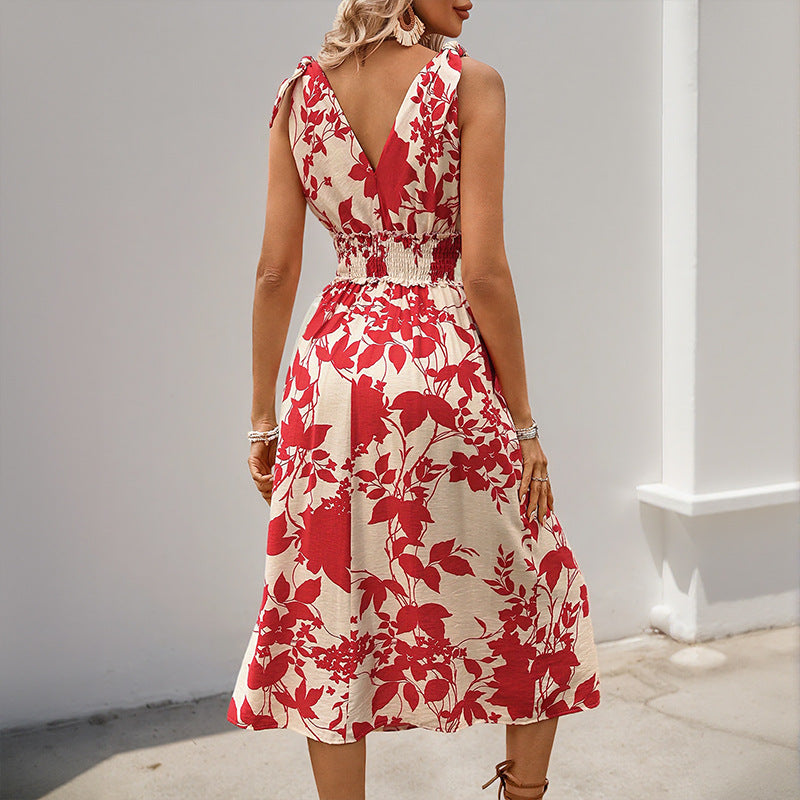 Damen Midi-Kleid mit floralem Design und verspielten Rüschendetails Drune