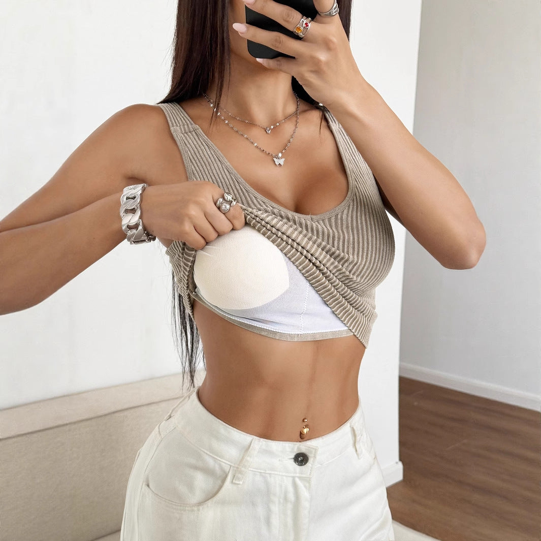 Damen Kurzes Ripp-Trägershirt mit V-Ausschnitt Drune